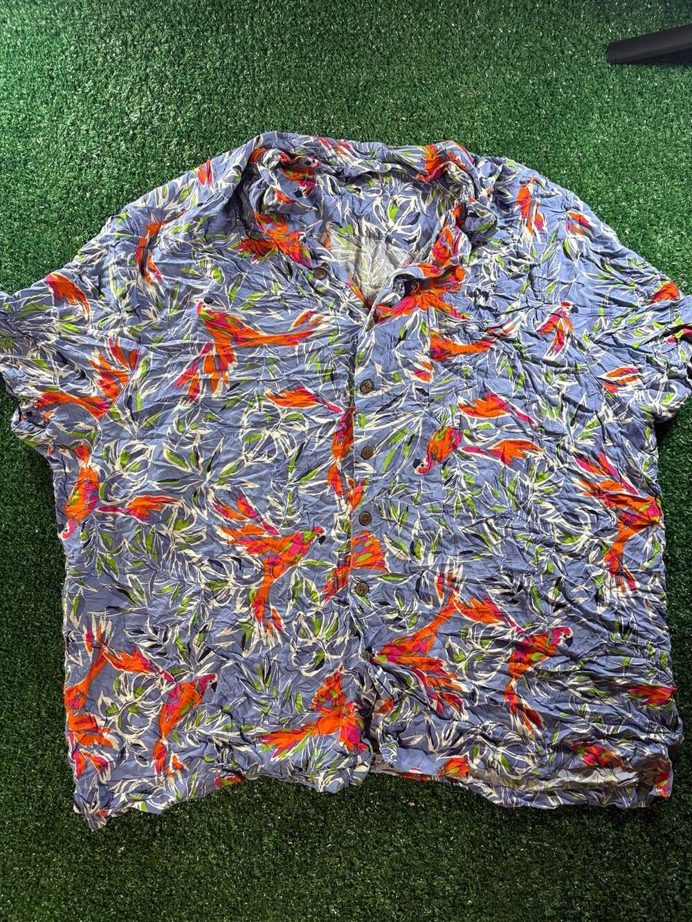 George Men's Short Sleeve Button Down Hawaiian Shirt Parrot Print Size 2XL